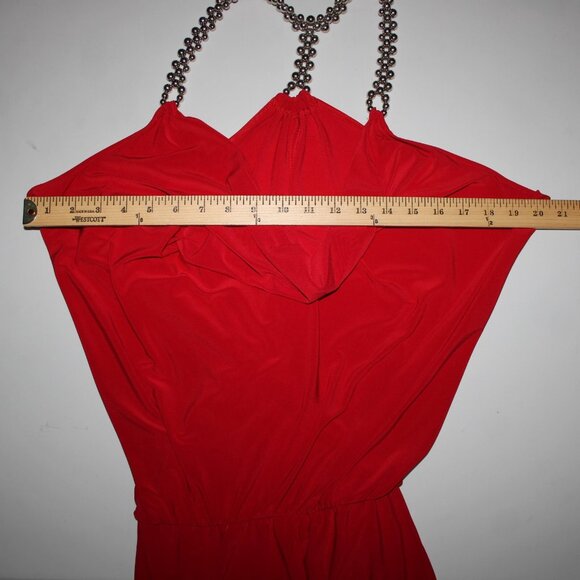 Cache Sz XS Red Silver Beads Racer Back Draped Polyester Spandex Dress - Picture 13 of 14